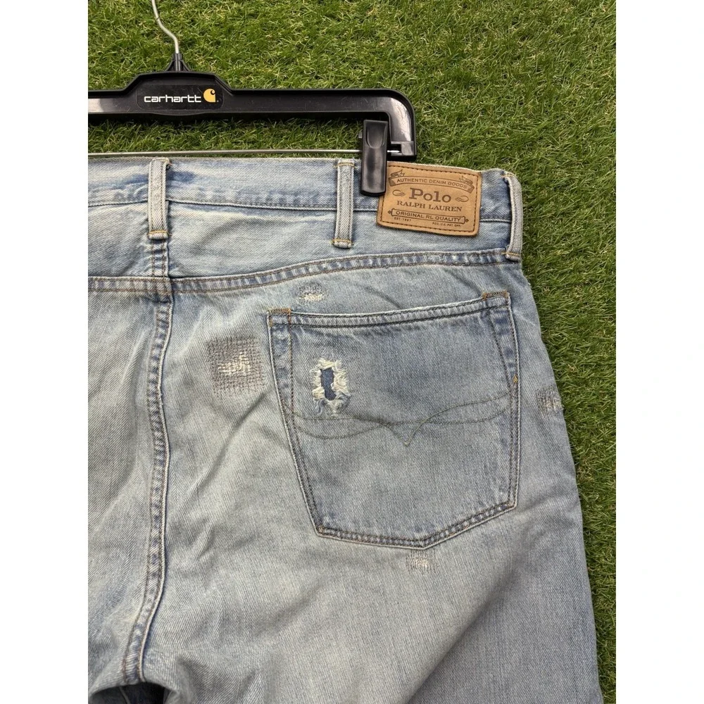 Polo Ralph Lauren Jeans Mens 40x32 Varick Slim Repaired Patchwork Distressed